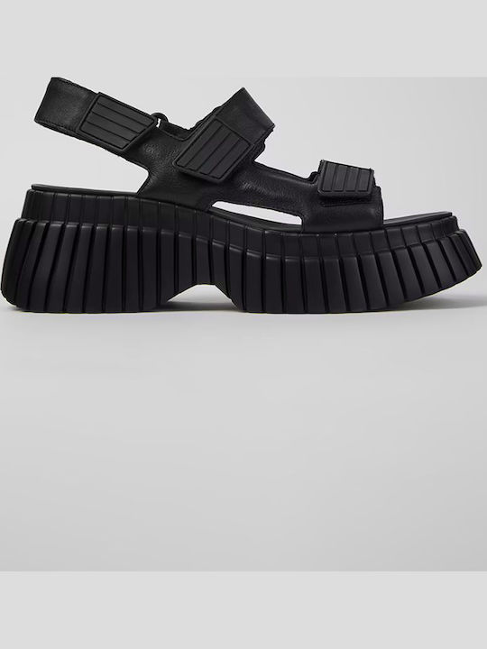 Leder Flache Sandalen für Damen in Schwarz Farbe