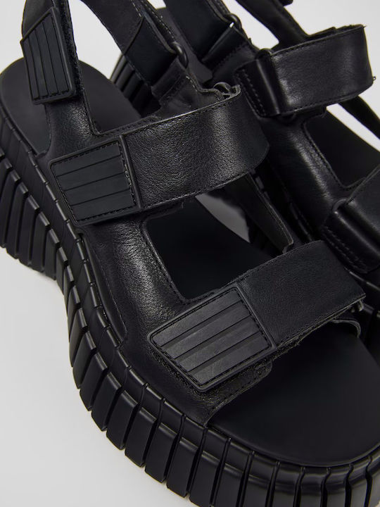 Leder Flache Sandalen für Damen in Schwarz Farbe