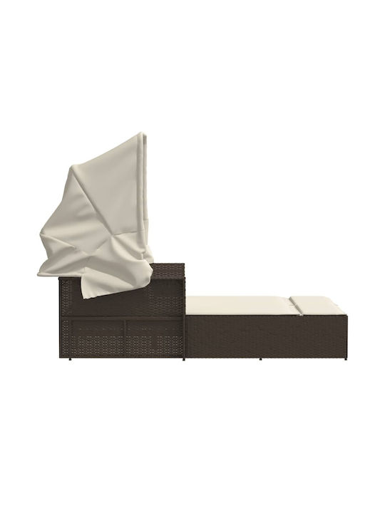 Șezlonguri pentru grădină și piscină - Pat Dublu Rattan cu Pernă și Parasolar Maro 110x201cm