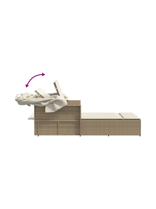 Liegestuhl-Bett Doppel Rattan mit Kissen & Sonnenschirm Beige 110x201cm.