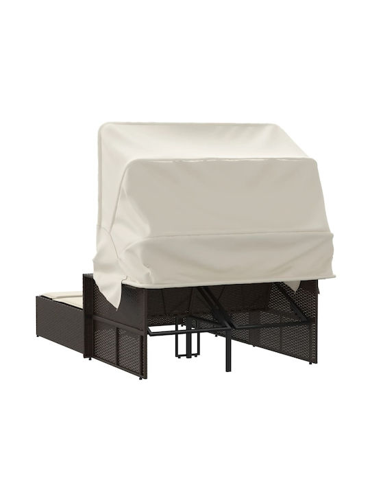 Șezlonguri pentru grădină și piscină - Pat Dublu Rattan cu Pernă și Parasolar Maro 110x201cm