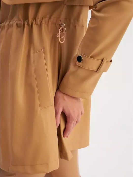 Sateen Women's Leather Long Coat beige