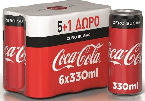 Coca-Cola Zero Cola με Ανθρακικό, Χωρίς Ζάχαρη σε Κουτί 6x330ml