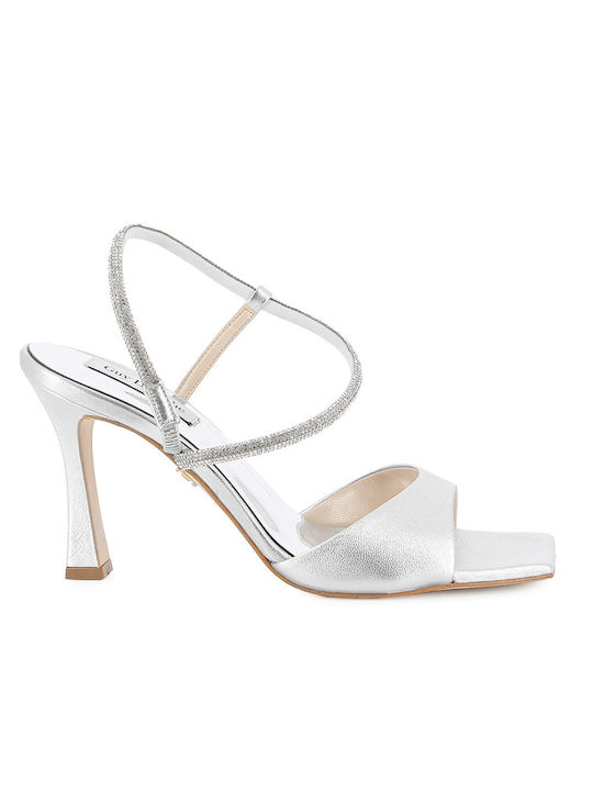 Guy Laroche Leather Women's Sandals Silver with High Heel