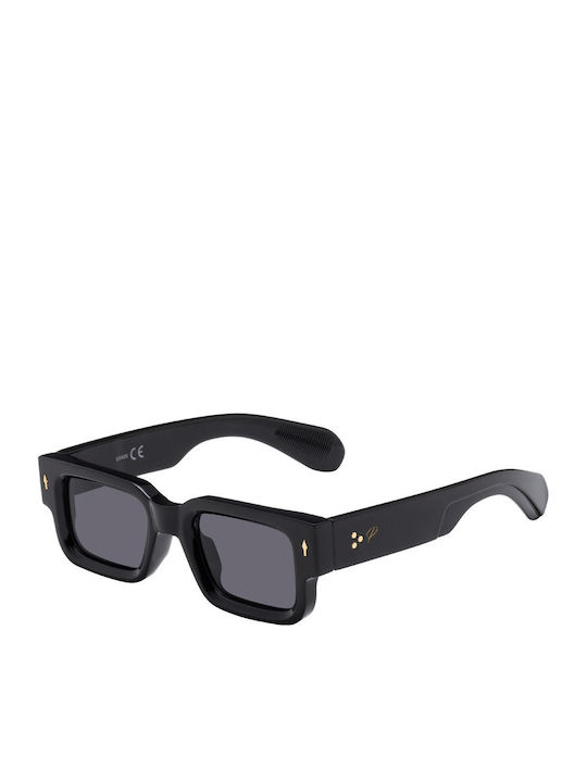 Prima Unisex Sunglasses with Black Horn-Rimmed Frame and Black Lens 2467-02