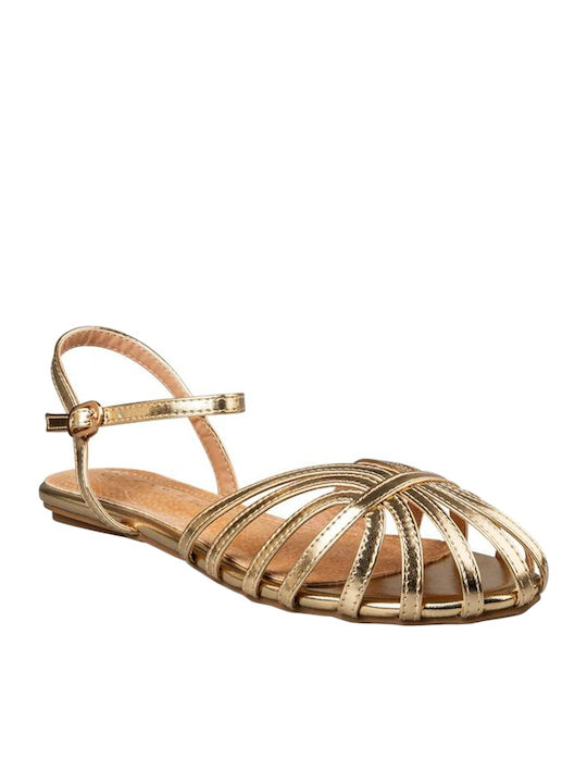 Flache Sandalen für Damen mit Riemen in Gold Farbe