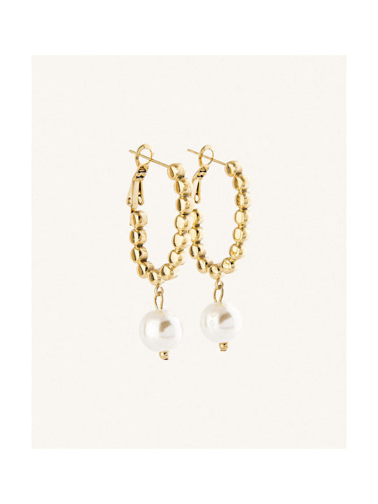 StanStefan Earrings Hoops made of Steel Gold Plated with Pearls