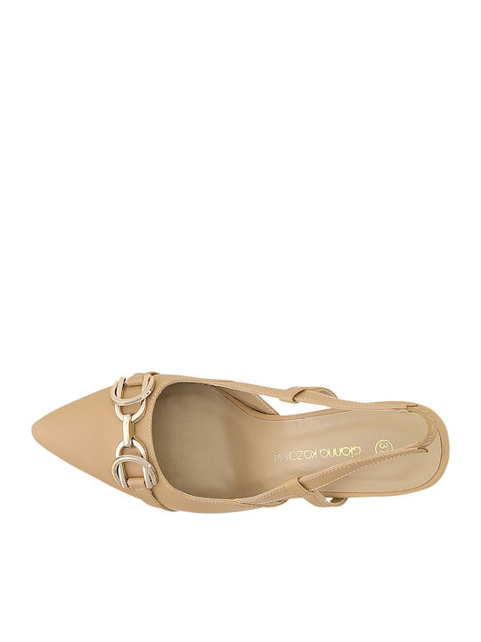 Groen Leder Pumps mit hohem Absatz Beige