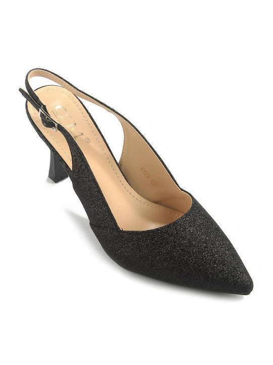 Slingback pointed with glitter and thin heel Fshoes 8169.00 - Fshoes - Black