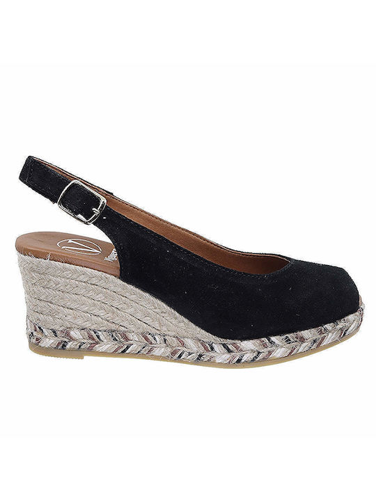 Viguera Vitelo Women's Leather Platform Espadrilles Black