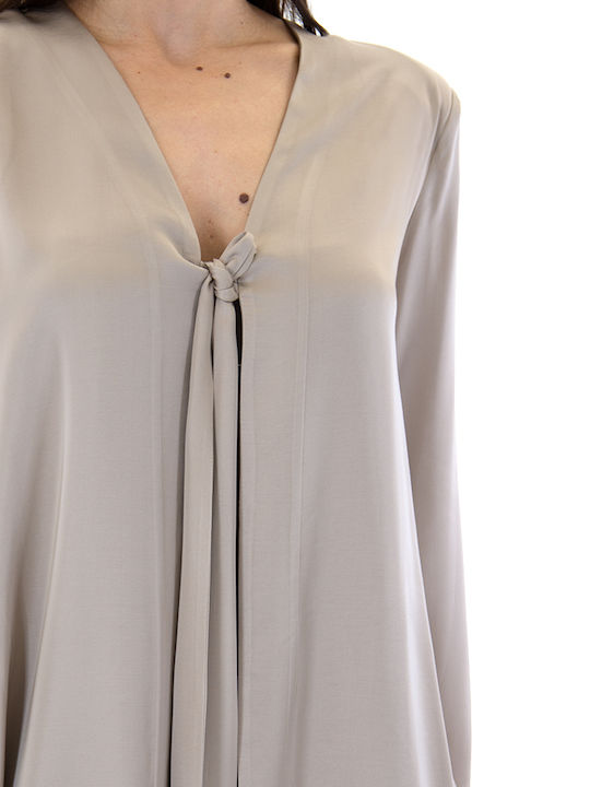 Women's Blouse Long Sleeve with V Neckline Beige