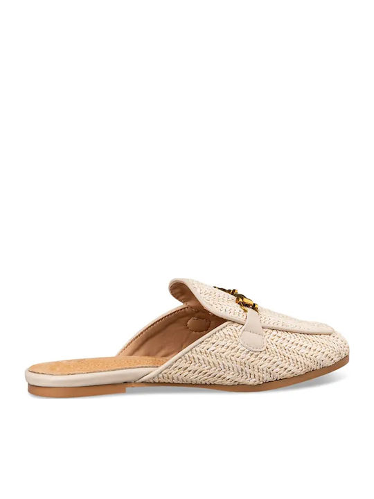 Flat Δερμάτινα Mules σε Μπεζ Χρώμα