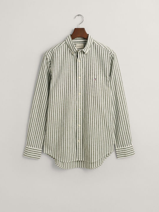 Gant Men's Shirt Long Sleeve Cotton Striped Green