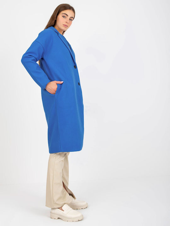 Och Bella Tw-pl-bi-7298-1.15 Women's Coat with Buttons Blue