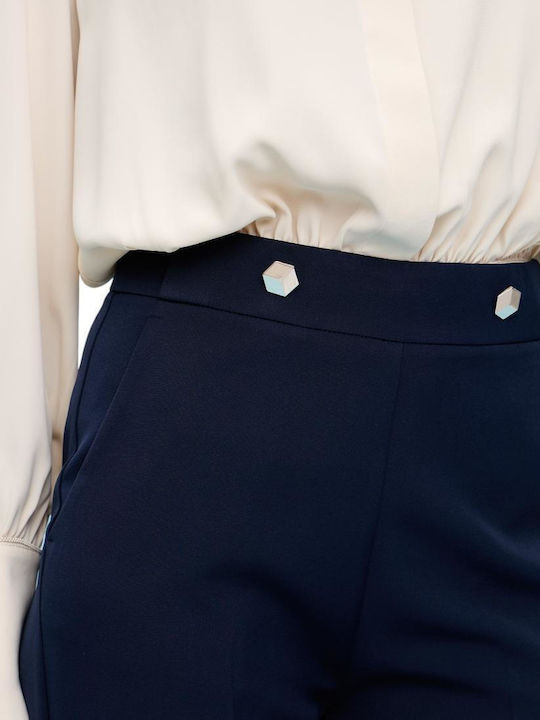 Pantaloni Dama Largi Cu Talie Înaltă În Linie Dreaptă Navy