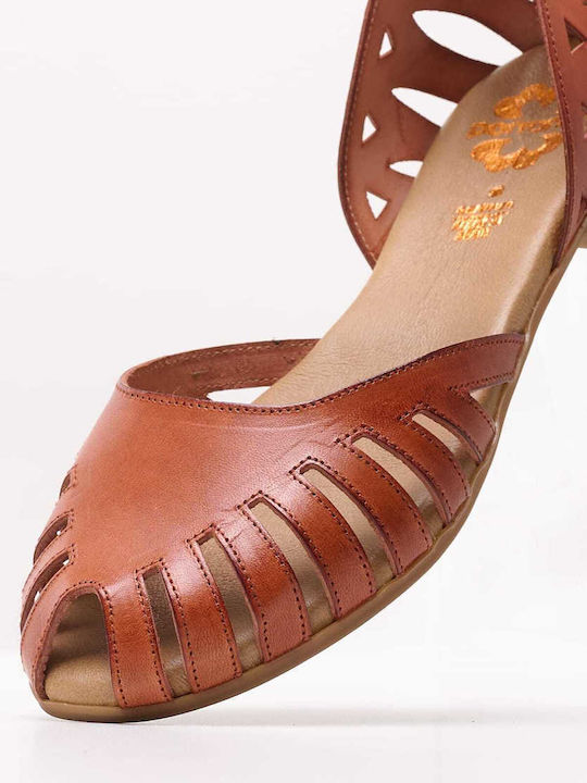 Sandale Casual Damă Flats Fi2902 Tabac Maro De Piele Porronet