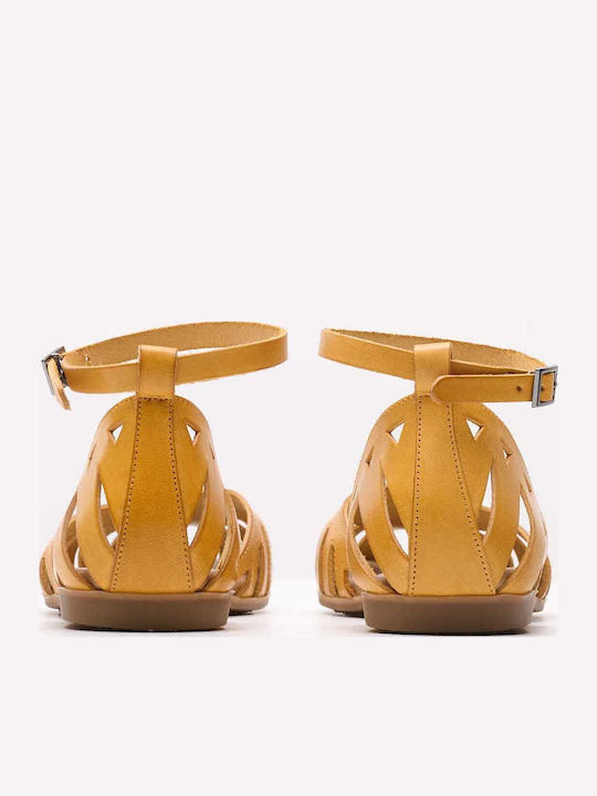 Sandale Casual Damă Flats Fi2902 Galbene De Piele Porronet