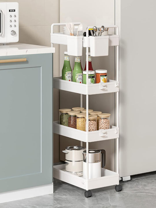 Home Use Kitchen Trolley Plastic in White Color 4 Slots 40x21.5x91.5cm