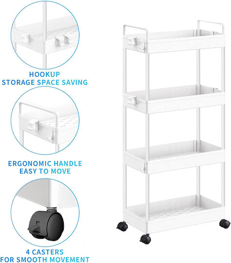 Home Use Kitchen Trolley Plastic 4 Tiers White 40x21.5x91.5cm