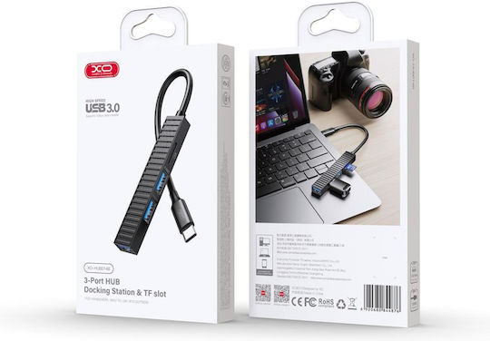 XO USB Hub 3 Ports USB 3.0 with USB-C Connection Gray