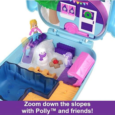 Păpuși și set de joacă Polly Pocket, Jucării cu animale, Petrecere în pijamale, Set compact de joacă cu bufniță pentru somn înzăpezit, cu jocuri de apă și 2 piese care își schimbă culoarea, Hkv37