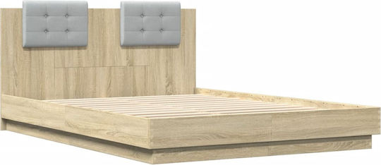 Semi-Double Bed Upholstered with Faux Leather Sonoma Oak with Slats for Mattress 120x200cm