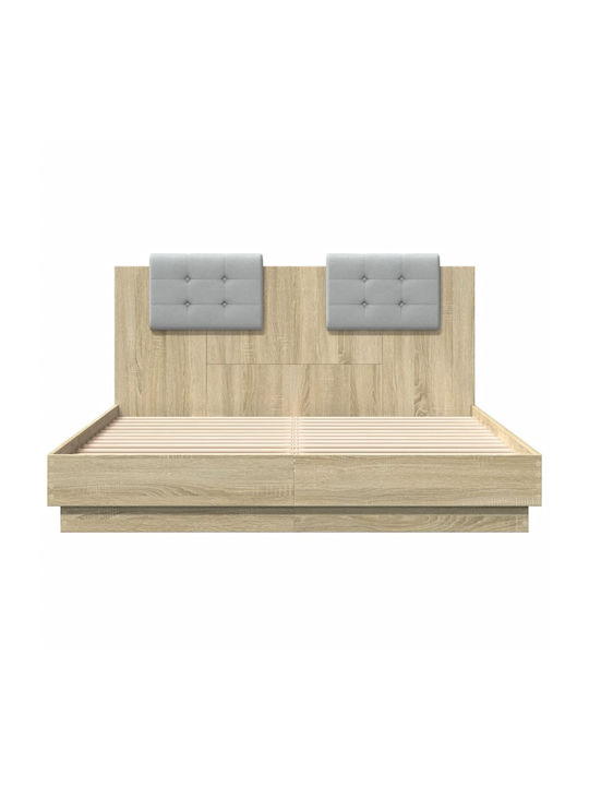 Semi-Double Bed Upholstered with Faux Leather Sonoma Oak with Slats for Mattress 120x200cm