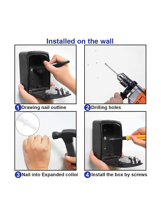 Key Box Wall-Mounted (x-large) Metal Reprogrammable 4 Digits Combination M10.5xW5.5xH14.5cm with Rain Protective Cover