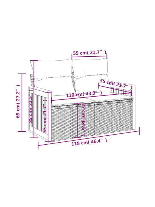 Canapea Cu Patru Locuri De Exterior Din Rattan Cu Perne 55x55x69cm