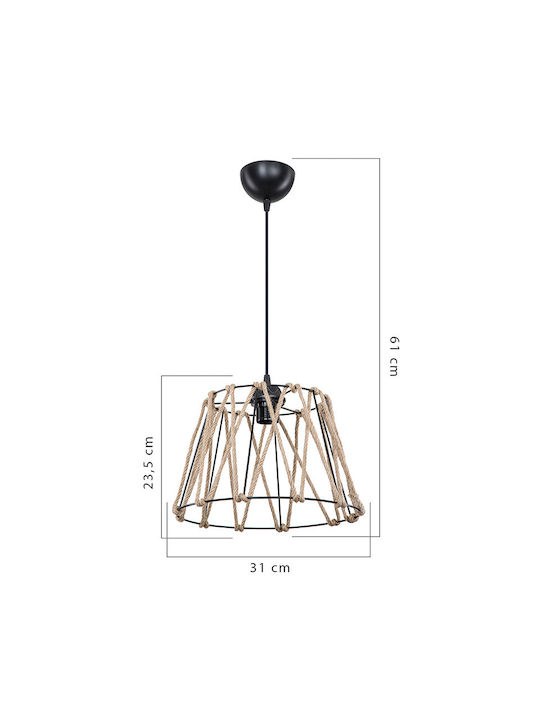 Pakketo PWL-1160 Κρεμαστό Φωτιστικό Μαύρο Boho με Σχοινί για Ντουί E27 31x23.5x21εκ.