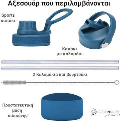 Cool'NMore Μπουκάλι Θερμός Ανοξείδωτο Μπλε 650ml με Καλαμάκι