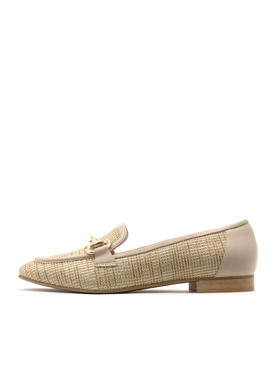 Fardoulis Leder Damen Mokassins in Beige Farbe