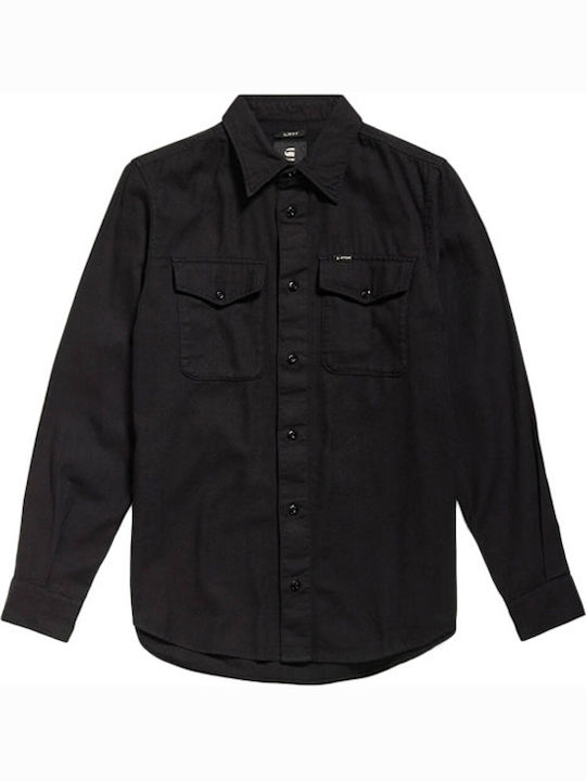 Marine Langärmlig Baumwolle Hemd Black