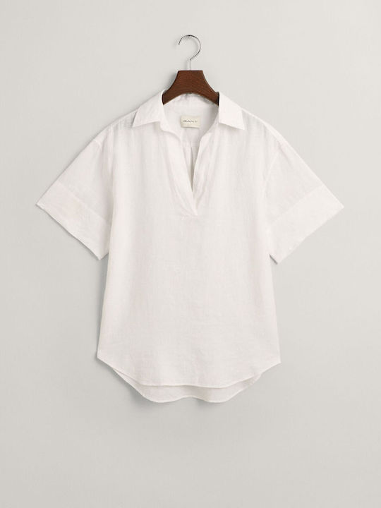 Women's Linen Short Sleeve Shirt White