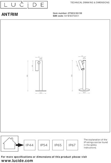 Lucide Lightning Metall Tischlampe LED mit Schwarz Schirm und Basis