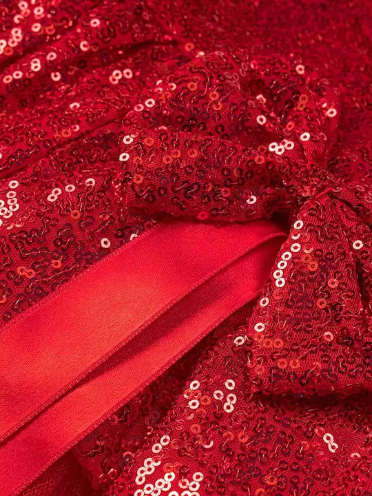 Girls Dress Sleeveless with Sequins Red