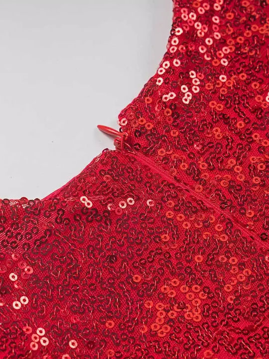 Girls Dress Sleeveless with Sequins Red