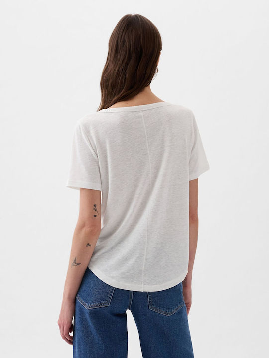 GAP Linen-blend Bluza de Damă de Vară din In Alb optic