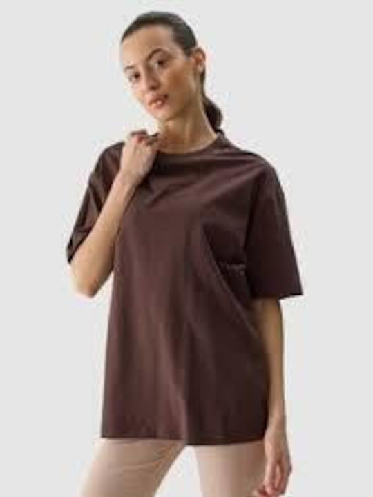 4F Women's Athletic Blouse Short Sleeve Brown