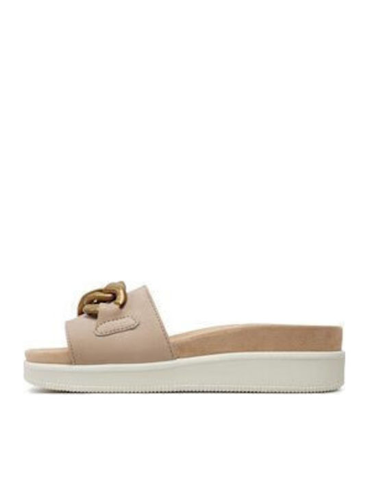 Leder Flache Sandalen für Damen in Beige Farbe