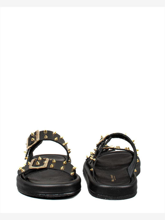 Leather Women's Flat Sandals Flatforms in Black Color
