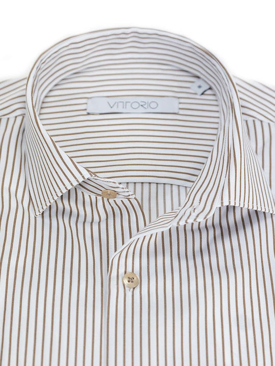 Vittorio Artist Men's Shirt Long Sleeve Cotton Striped White