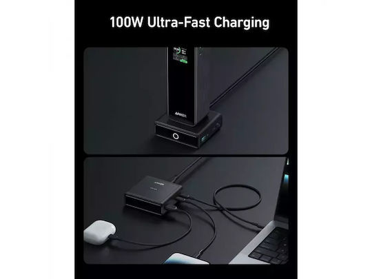 Anker Charging Stand with USB-A Port and 2 USB-C Ports 100W Power Delivery in Black color (Prime)