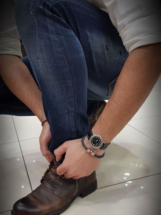 Intima Moda Γυναικείο Ρολόι 40mm Μπαταρίας με Μαύρο Δερμάτινο Λουράκι