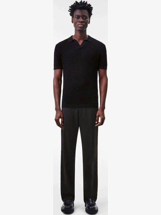 Short Sleeve Polo Sweater Black