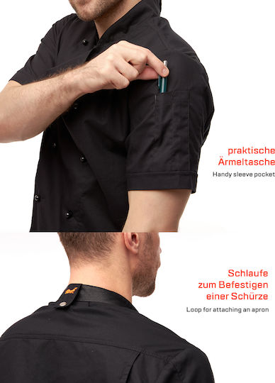 strongAnt Coat Chef 100% Cotton made Black with Short Sleeve StrongAnt Stretch