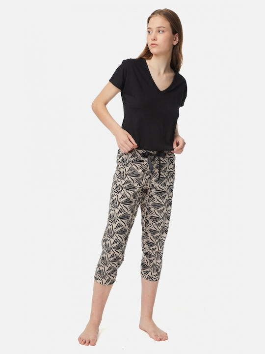 Minerva Sommer Damen Baumwolle Pyjama-Oberteil Schwarz