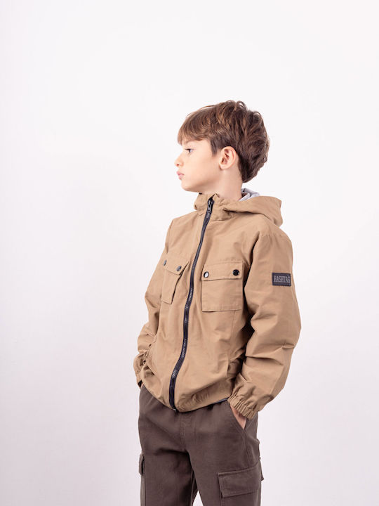 Kinder Freizeitjacke Winddicht mit Kapuze TAN