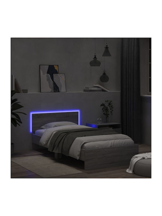 Bed Single Wooden Gray with Slats for Mattress 100x200cm