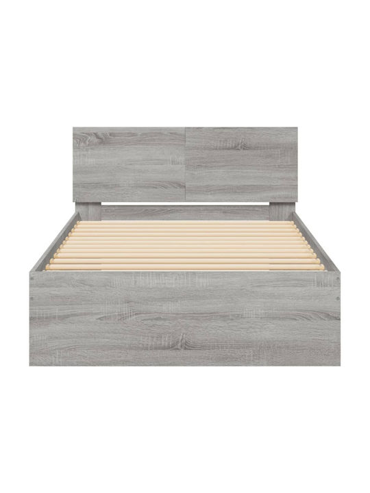 Bed Single Wooden Gray with Slats for Mattress 100x200cm